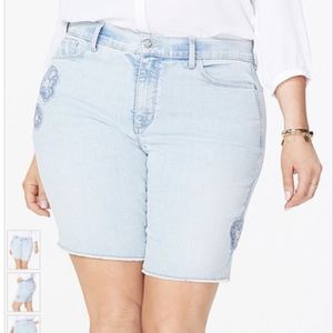 NYDJ Blue Floral Appliqué Briella Jean Shorts